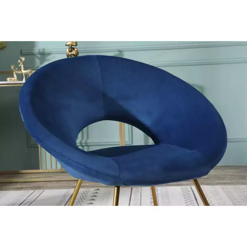 Roundhill Furniture Slatina Silky Velvet Upholstered Accent Chair, Blue with Gold Tone Finished Base
