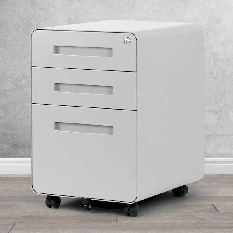 White 3-Drawer File Cabinet with lock and Wheels