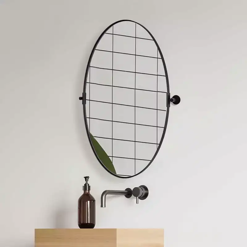ANDY STAR Modern Decorative 20 x 30 Inch Oval Wall Mounted Hanging Bathroom Vanity Mirror with Stainless Steel Metal Frame, Matte Black