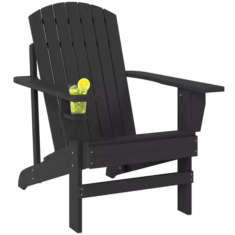Outsunny Oversized Adirondack Chair, Outdoor Fire Pit and Porch Seating, Classic Log Lounge w/ Built-in Cupholder for Patio, Backyard