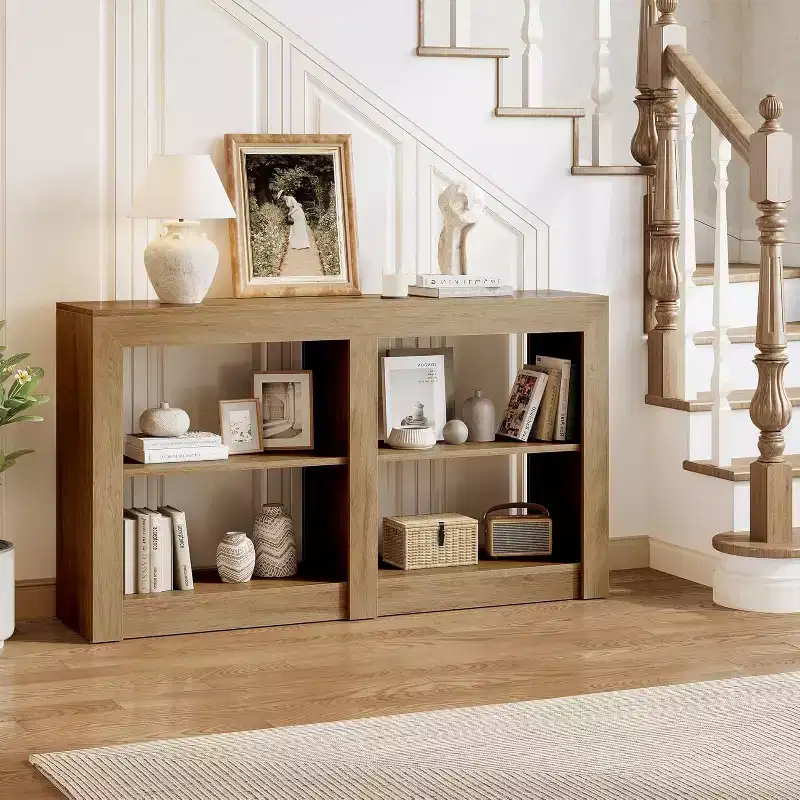59-Inch Entryway Table with 2-Tier Shelf, Rectangle Design Sofa Console Table for Entryway, Living Room, Hallway, Oak Color