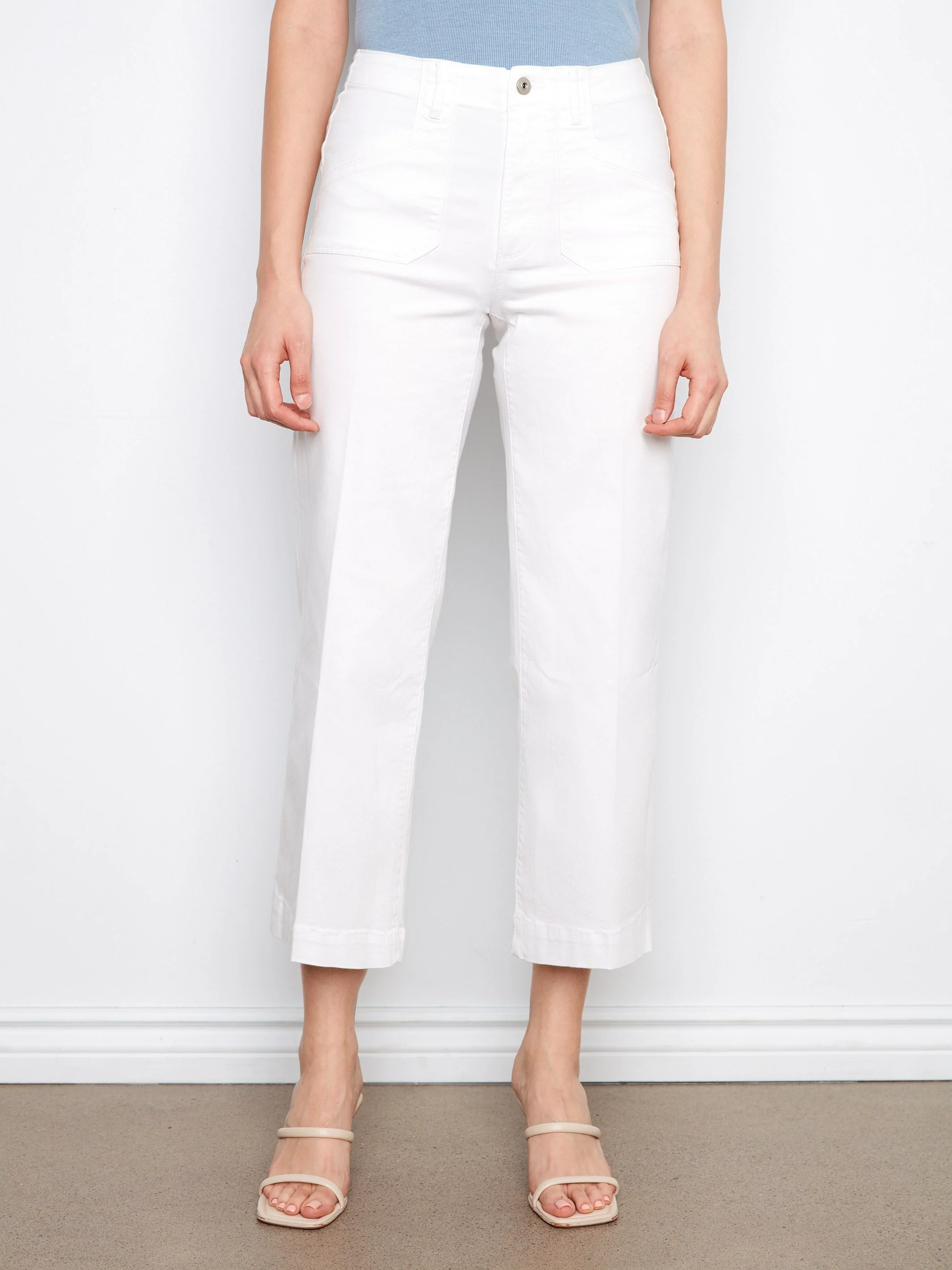 Cropped Wide Leg Stretch Twill Jeans - White