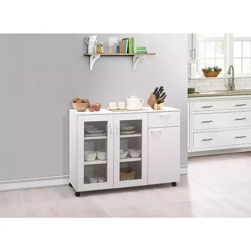 Kings Brand Furniture Prescott Buffet Server Sideboard Kitchen Storage Cabinet with Adjustable Shelves & Drawer, White