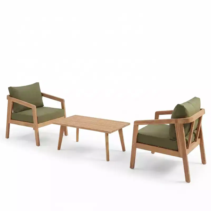 Christopher Knight Home Muhin Modern 3 Piece Acacia Patio Seating Set with Cushion and Rectangular Slatted Table