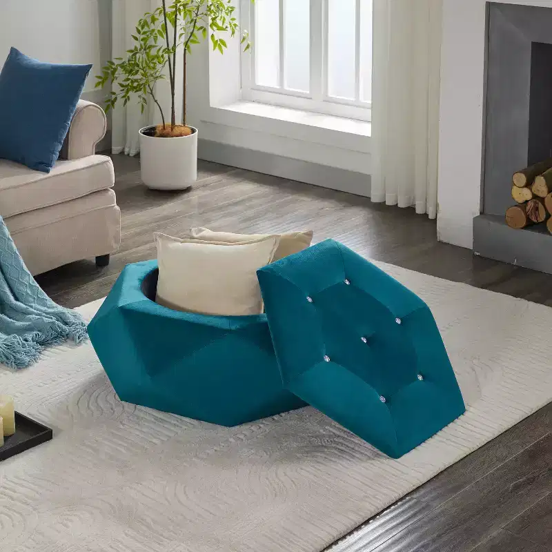 Modern Velvet Polygon Diamond Tufted Storage Ottoman