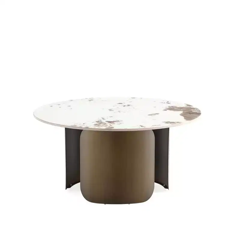 Round Sintered Stone Coffee Table Gold Brushed Steel Pedestal Base 31.5