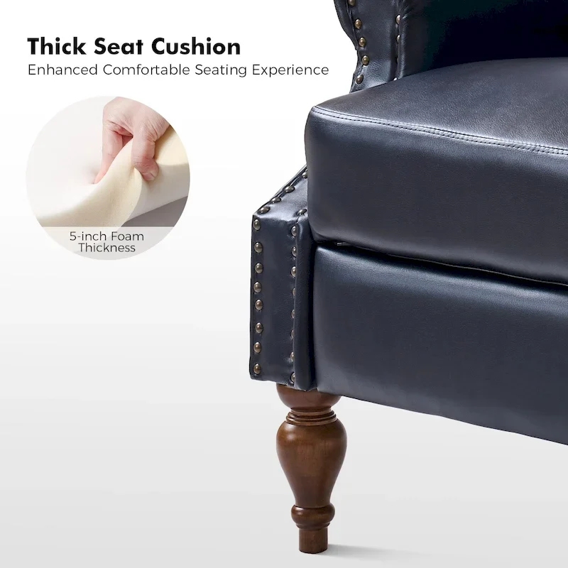 Traditional Vegan Leather Manual Push-Back Recliner, Padded Armrests, Solid Wood Legs, Living Room