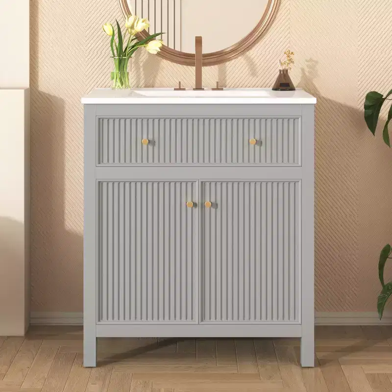30 Bathroom Vanity with Sink, Bathroom Storage Cabinet with Drawers and Soft Closing Doors, Single Sink Bathroom Vanity, Grey