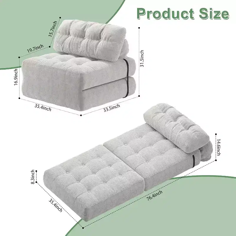 GustoWave Foldable Floor Sofa Bed, Bean Bag Chaise Lounge Bed with Pillow for Living Room Bedroom