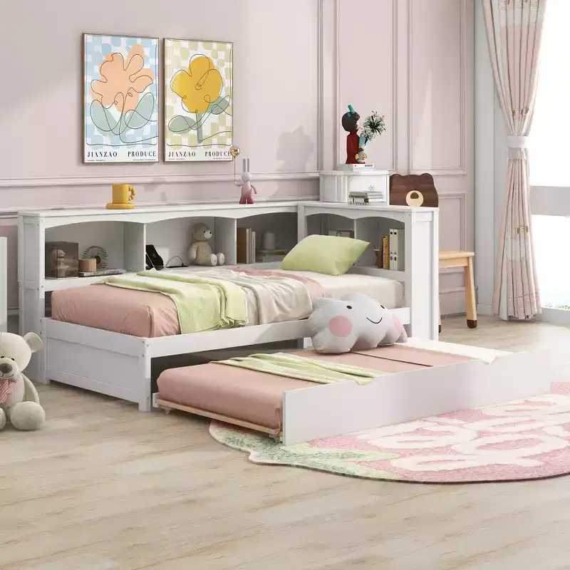 FAMYYT Twin Size Daybed With Space-saving Trundle, Storage Cabinets and USB Ports, Easy Assembly, White