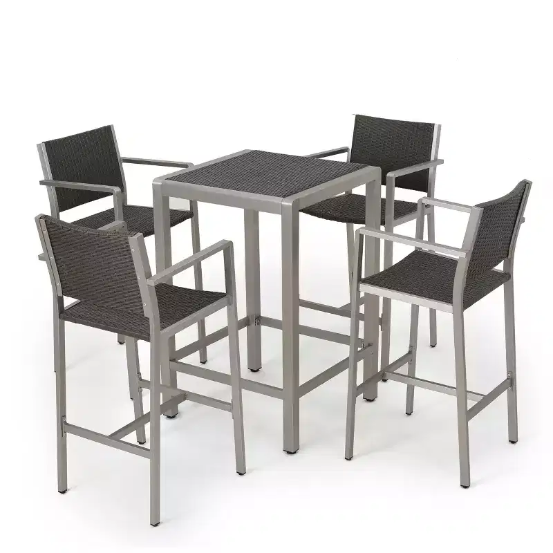 GDFStudio Crested Bay Outdoor 5 Piece Wicker and Aluminum Bar Set