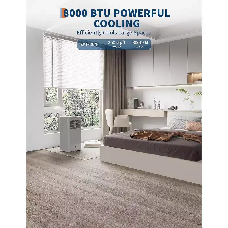 Acekool 8000 BTU Portable Air Conditioner, 3-in-1 AC Unit with Cooling Fan Dehumidifier, Remote & 24H Timer, Cools Rooms up to 350 Sq Ft