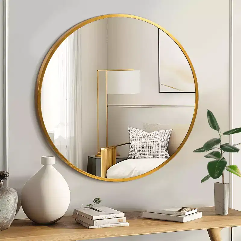 20x20x1in Hanging Mirror Aluminum Alloy Thin Edge Gold Round