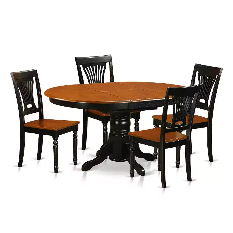 HomeStock 5-Piece Oval Black and Cherry Finish Solid Wood Top Dining table with 4 Chairs