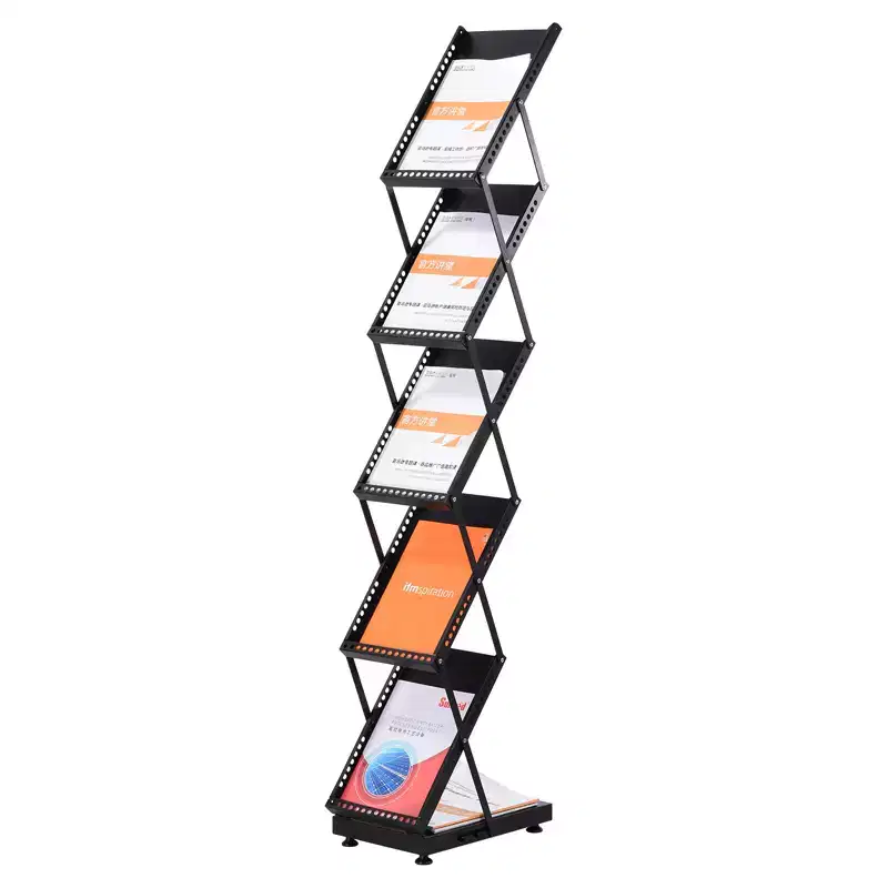 Unique Bargains 5 Layers Foldable Stand Catalog Literature Magazine Display Rack with Wheels 1 Pc