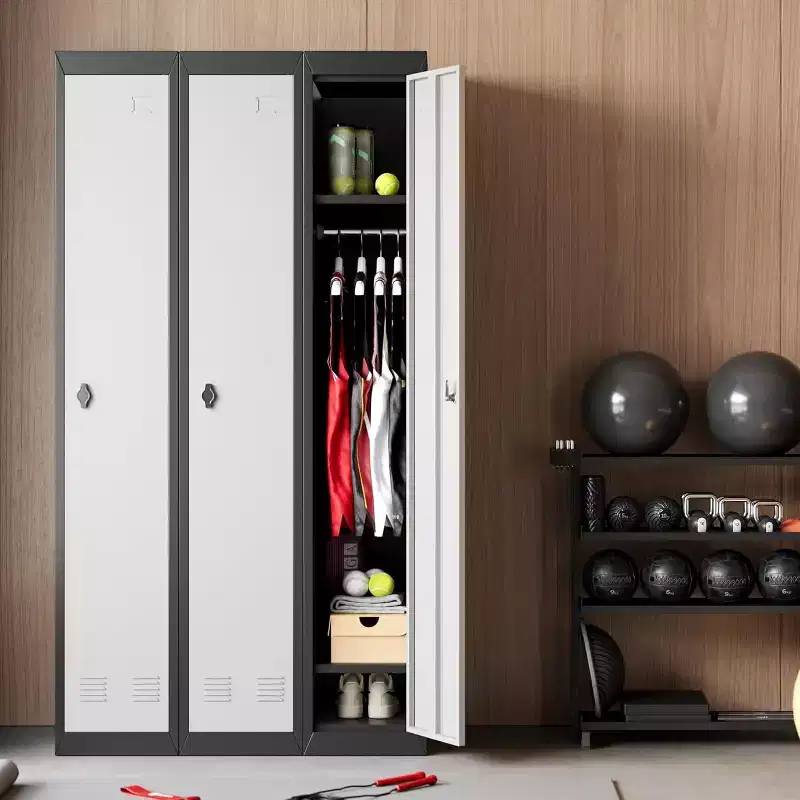 72 Metal Storage Cabinet with 1 Door, Lockers for Employees Students with Shelves, Metal Storage Steel Locker for School Office Gym, Grey+Black