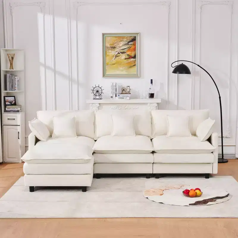 102 Modern Sectional Sofa with Ottoman, Double-Layer Cushions, Soft Fabric Cloud Sofa for Living Rooms, Apartments, or Lounges-Panipeachy