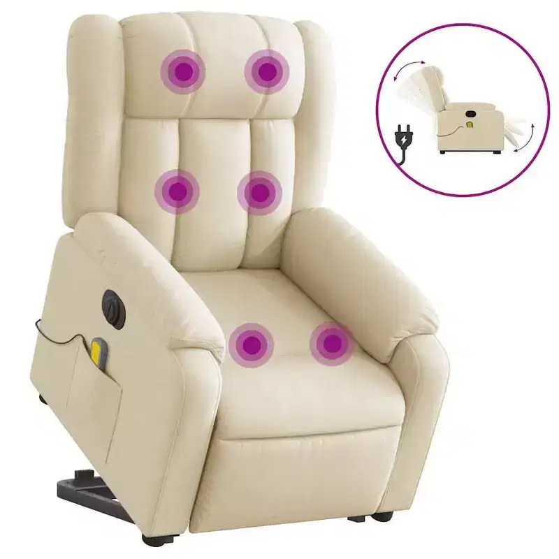 vidaXL Electric Power Lift Massage Recliner Chair-Cream Fabric, Motorized Adjustments, Vibration Massage, Sturdy, Comfort Design for Elderly