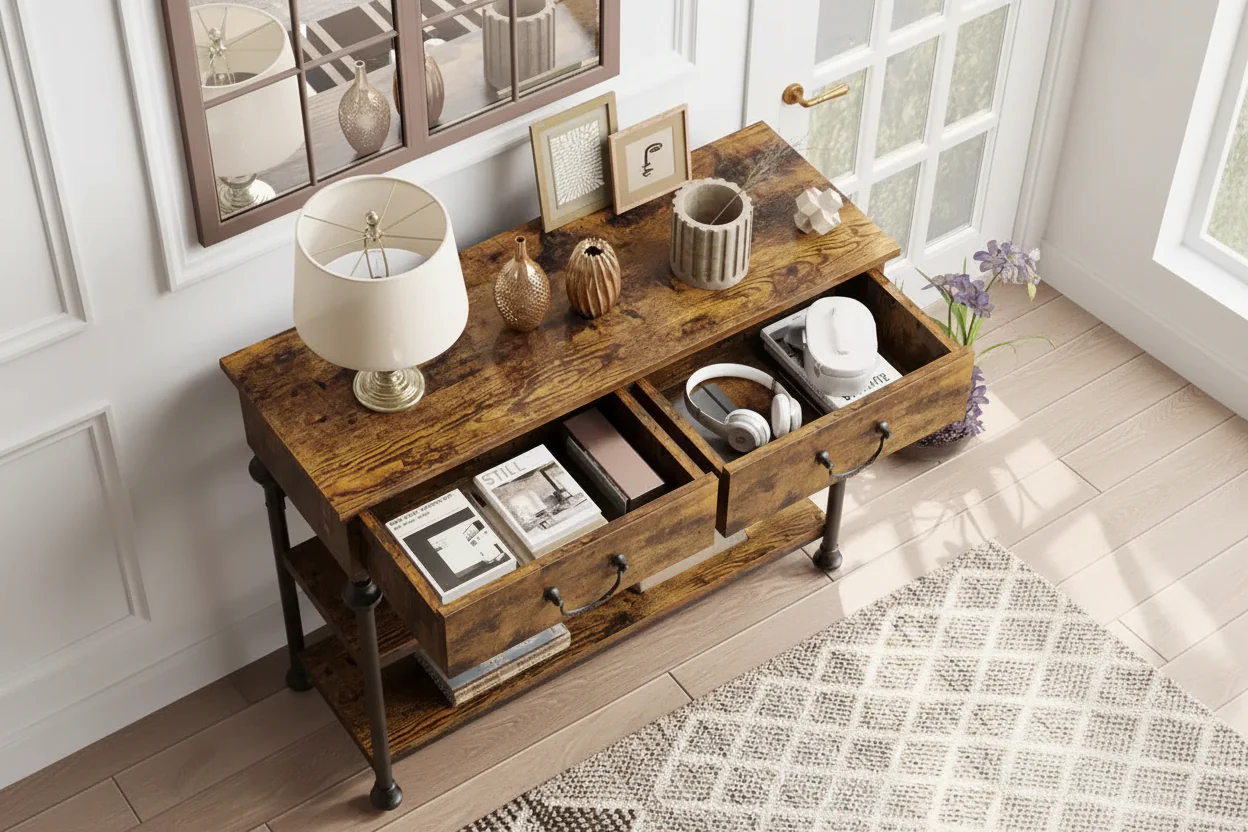 Narrow Sofa Table with Storage Shelves ,Small Entryway Table for Entryway,Console Tables with 2 Drawers, for Living Room, Hallway