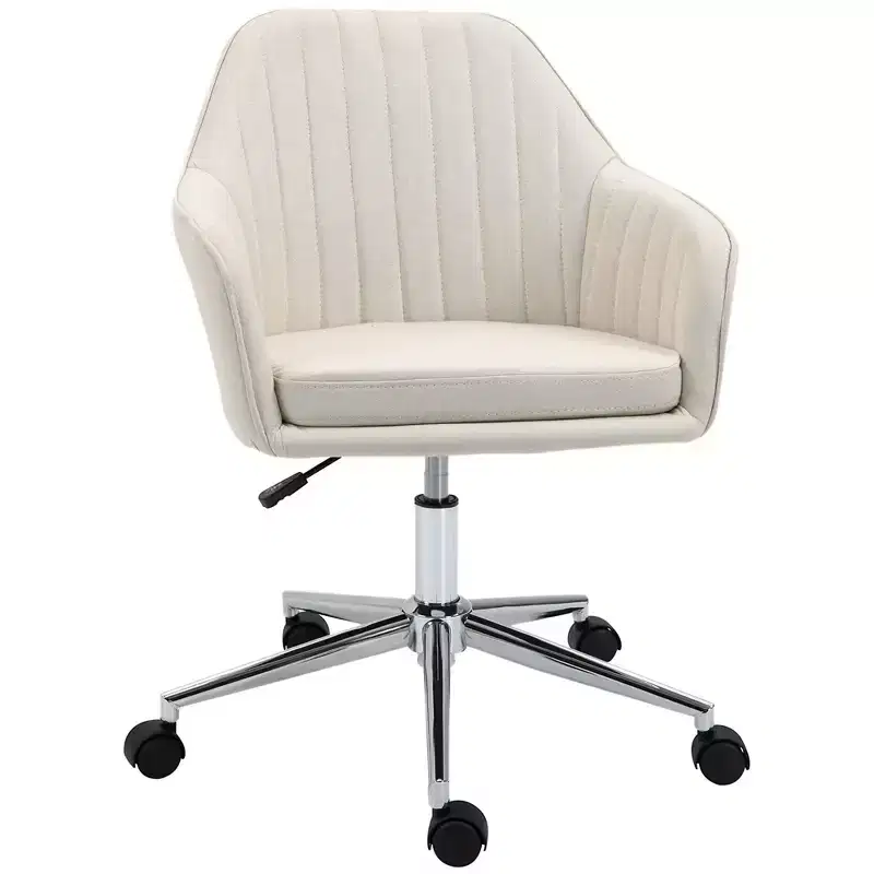 Mid Back Office Chair, Adjustable Height Upholstered Desk Chair for Living Room, Office, Study, Beige