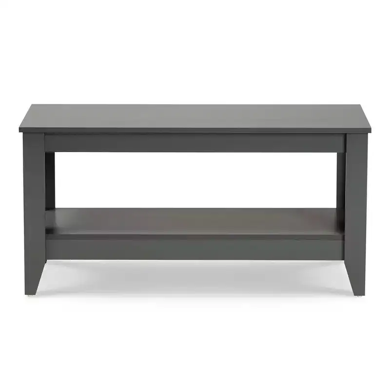 Elada Wood Coffee Table: Lower Shelf Storage, Tapered Feet, Modern Living Room - Baxton Studio