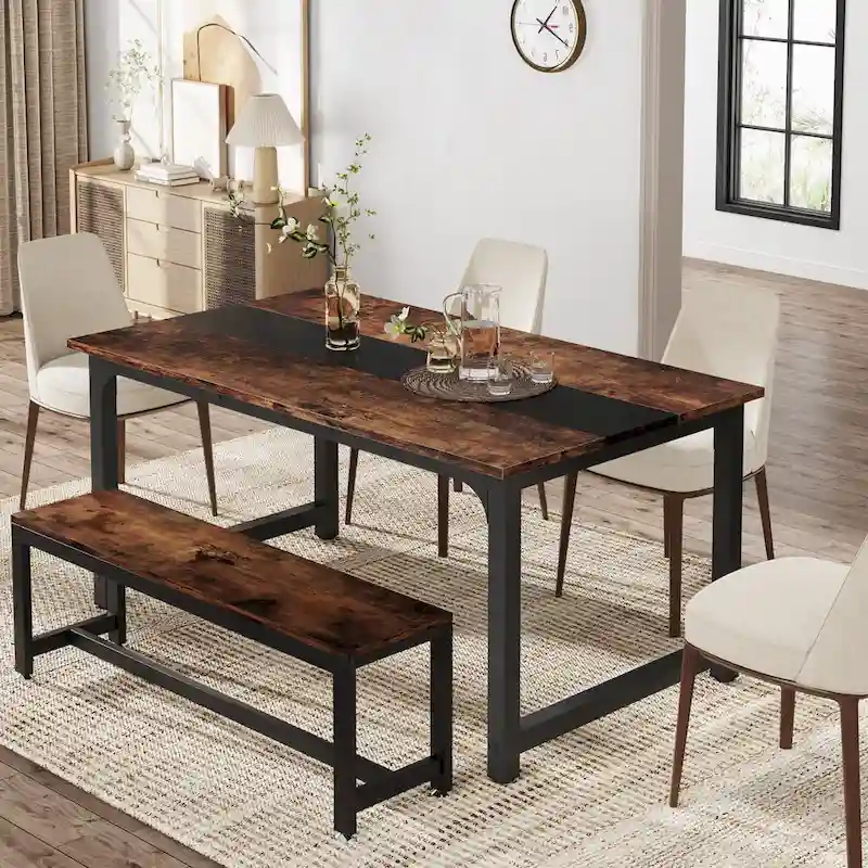 63-Inch Industrial Dining Table with Metal Frame