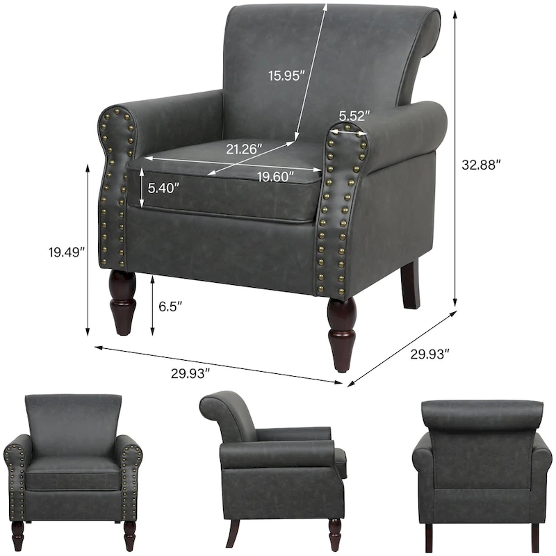 Rolled Armrests PU Accent Chair with Nailhead Trim (Set of 2)