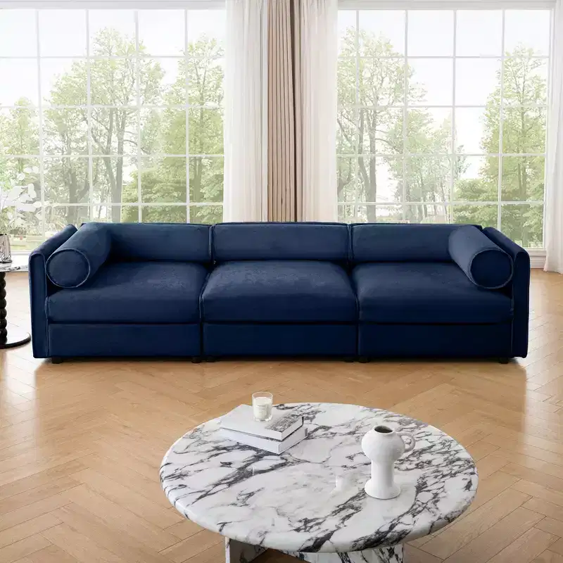 Elegant White Chenille Sofa with Storage Seat, Cylindrical Backrest and Armrests