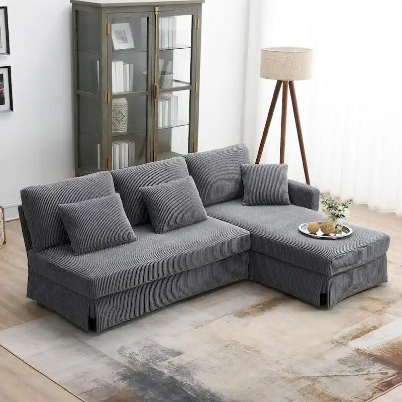 Modern 4-Seat L-Shaped Convertible Sofa with Reversible Chaise and Pillows