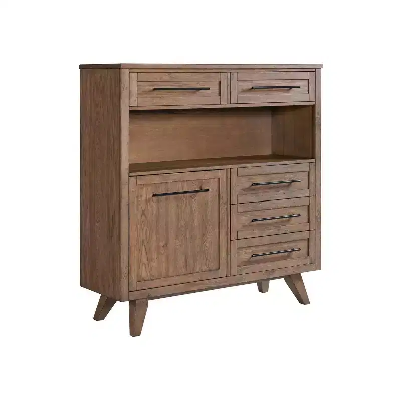 Weathered Chestnut Server – Hardwood, 5 Drawers / 1 Door / 3 Shelves