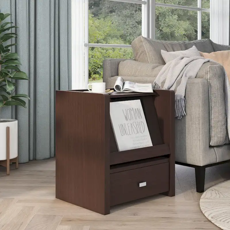 Modern Walnut 18-Inch 1-Shelf Side Table | Minimalist Accent Table