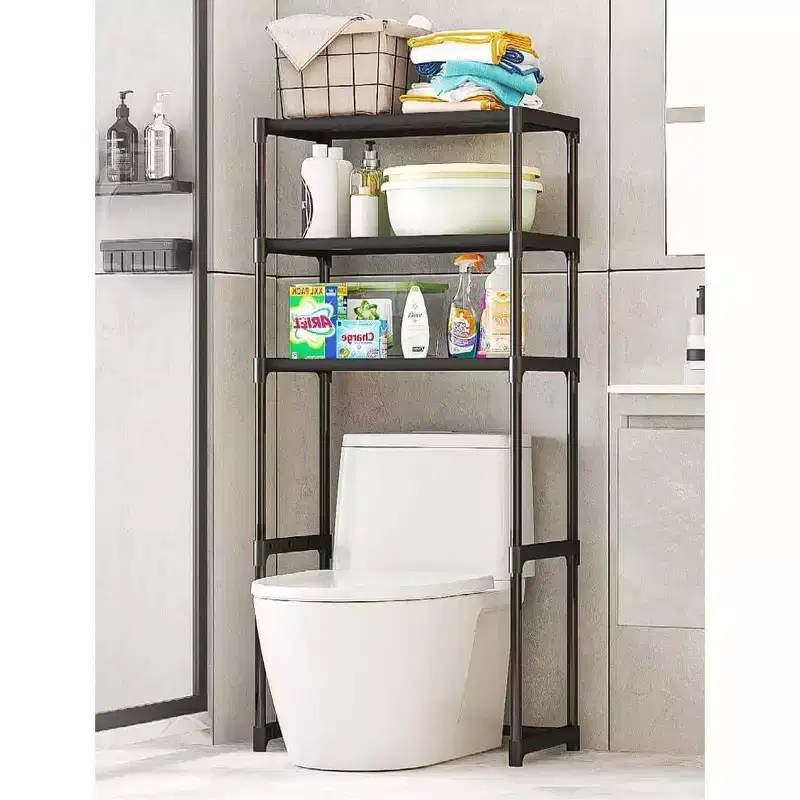 Tall 3-Tier Bathroom Shelf Unit, Over-The-Toilet Storage Rack with Iron Frame, Space Saving Organizer for Towels & Supplies