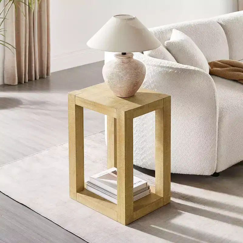 GDFStudio Celeste Farmhouse Wooden Open-Frame Geometric Side Table