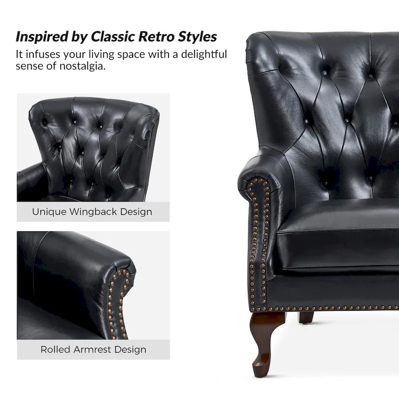 Gerhard Genuine Leather Armchair with Nailhead Trims and Removable Cushion Set of 2 by HULALA HOME