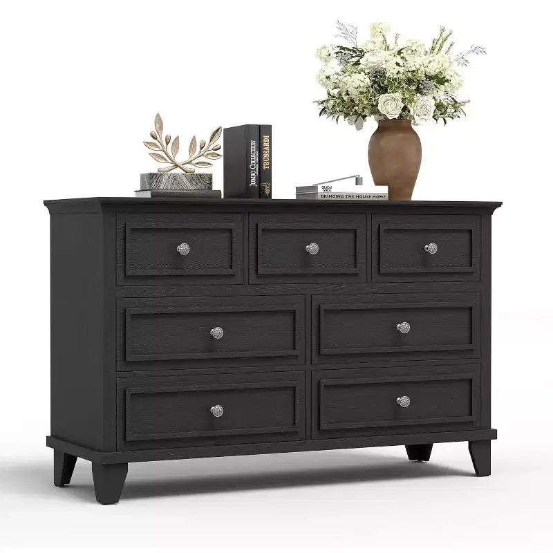 7 Drawer Dresser for Bedroom, 47W Wooden Chest of Drawers with Metal Handles, Large Dresser TV Stand, Clothes Storage Organizer for Bedroom