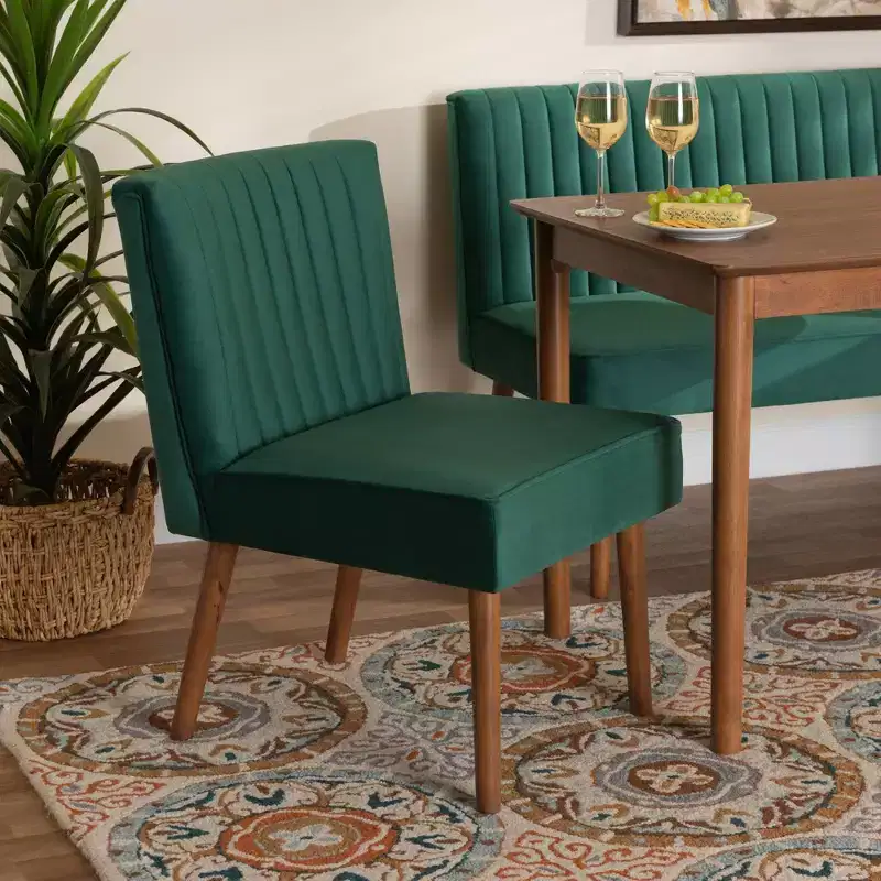 Velvet Upholstered and Wood Dining Chair -