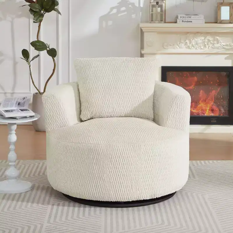 Compressible Swivel Accent Chair,Modern Plush Comfort Sofa Chair with Pocket Spring,Faux Fur Lounge Chair for Living Room,Bedroom,Office