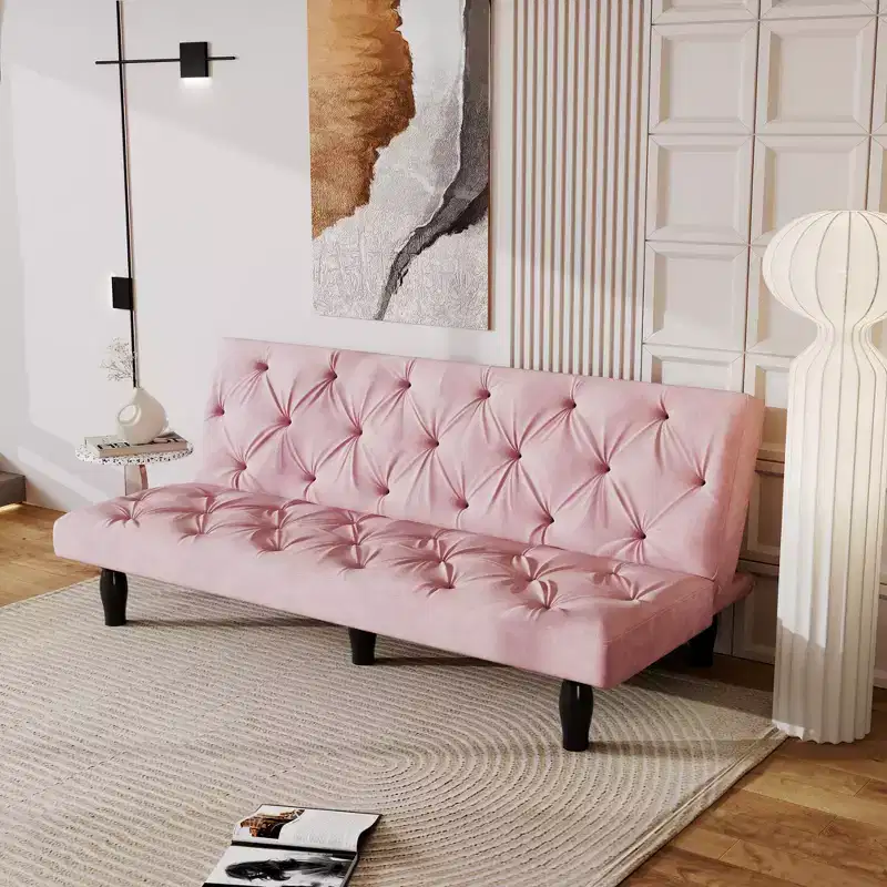 MAYEERTY Velvet Transformation Sofa Bed for Family Living Room Apartment Bedroom Pink