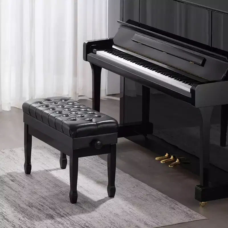 Piano Bench 29.5 x 14 x 20.3 Duet Keyboard Piano Chair with 20.323.4 Adjustable Height Padded Cushion Storage Compartment Black