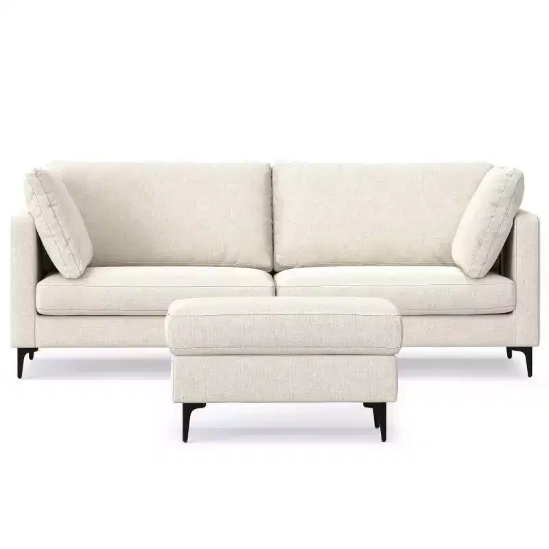 WyndenHall Lana 90" Mid Century Sofa with Ottoman Set