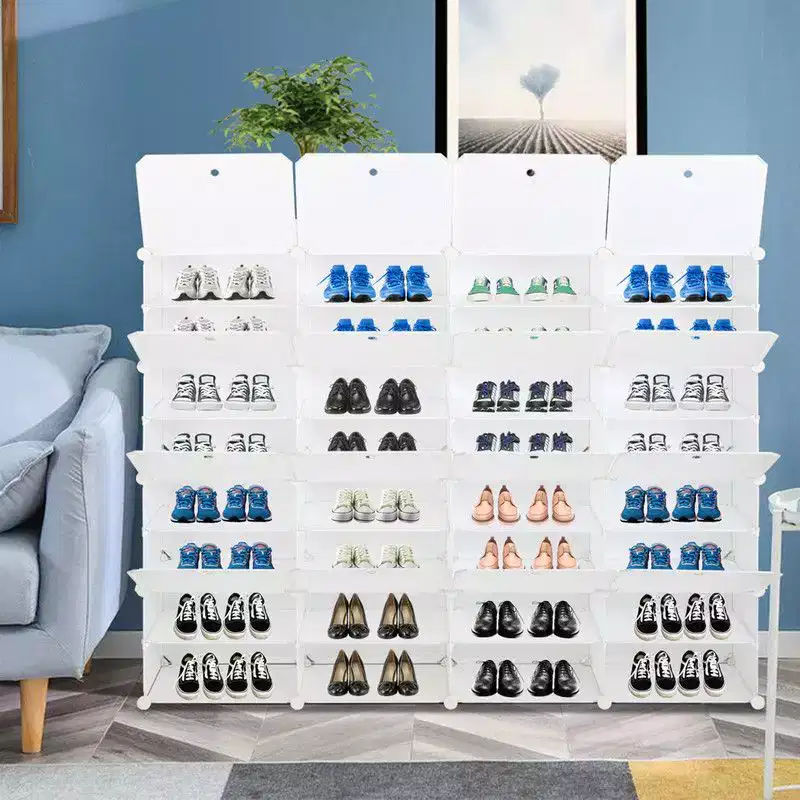 32-Cubby DIY Modular Shoe Organizer — Holds 64 Pairs, Steel-Reinforced Plastic, White