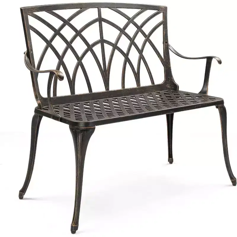 VINGLI 38 Outdoor Metal Bench, Bronze Cast Aluminium Garden Bench, Orchid Porch Bench Deck Furniture for Patio Yard Entryway