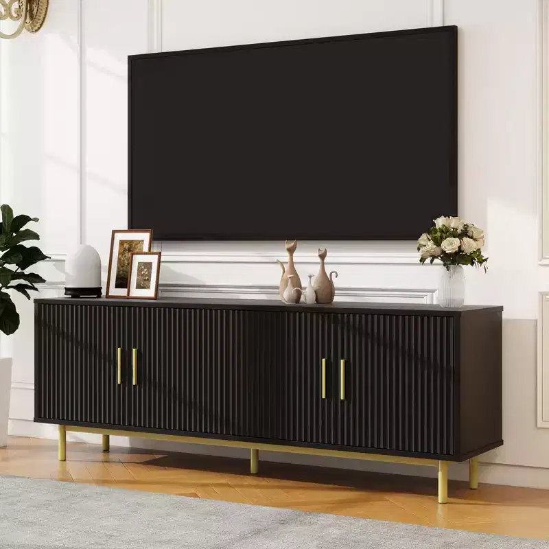 70 Fluted TV Stand for TVs up to 80 Inches,Entertainment Center with Storage & Adjustable Shelf,Modern TV Console for Living Room and Bedroom