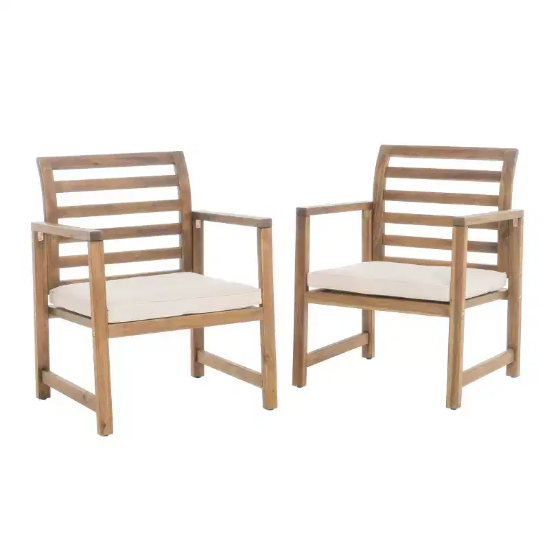 Christopher Knight Home Abraham Outdoor Acacia Wood Club Chairs with Cushion (Set of 2), Natural/Cream