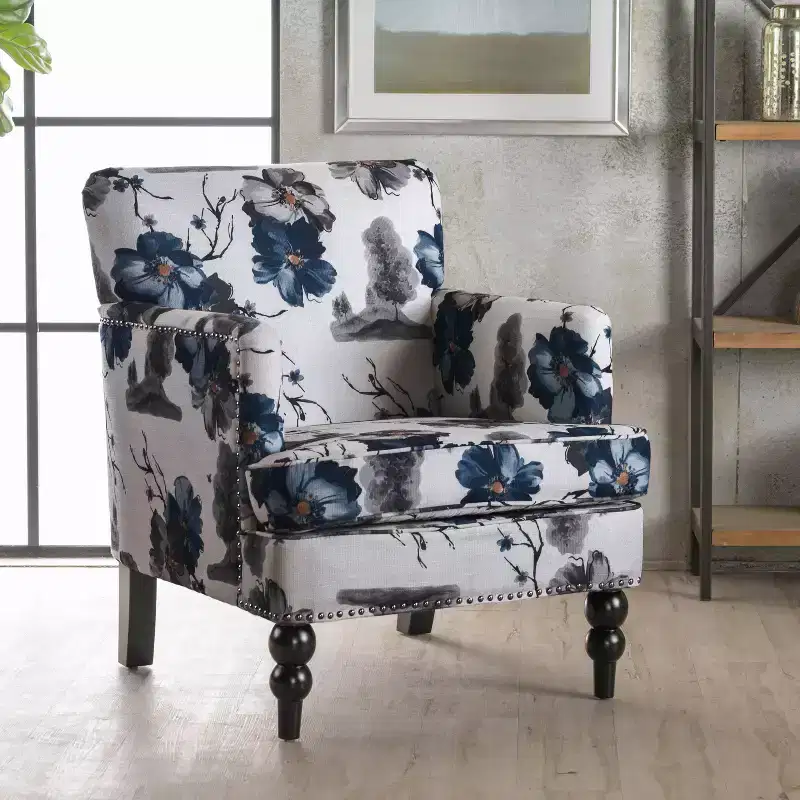 GDFStudio Eve Contemporary Fabric Upholstered Accent Club Chair with Nailhead Trim, Floral Print