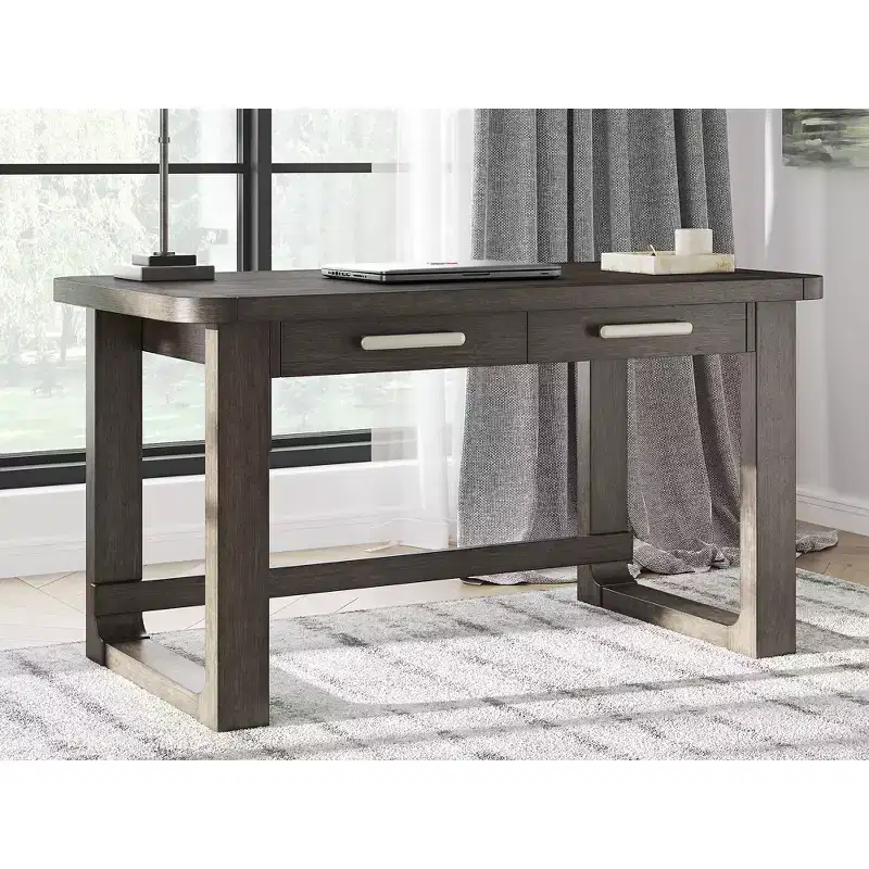 Home Office Desk with 2 Drawers - Dark Brown Wood Finish and Cord Management Cutout