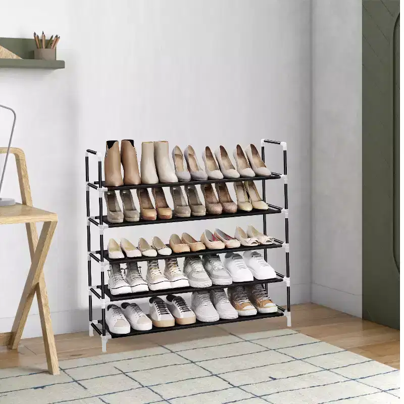 5-Tier Shoe Rack, Black, Steel Frame, Holds 20–25 Pairs