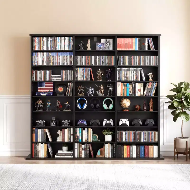 VEVOR Media Storage Cabinet, 8-Tier DVD Shelf Organizer, 55.91 x 8.66 x 51.18 in Multimedia Storage Organizer for CDs, DVDs, Books & Games, Black