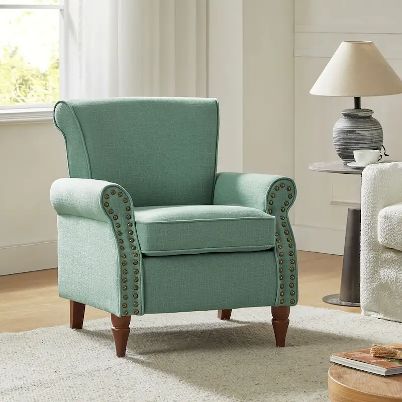Nyctelius Upholstered Comfy Accent chair with Turned Wooden Legs and Nailhead Trim Set of 2 by HULALA HOME