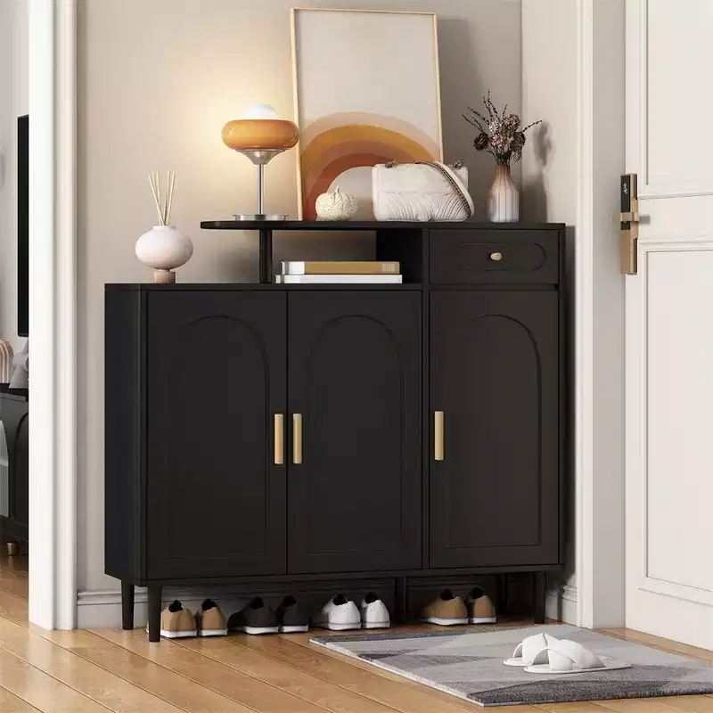 Modern Entryway Shoe Cabinet with Doors, Wooden Storage Cabinet with Adjustable Shelves, Shoe Rack Organizer for Entryway Hallway Living Room